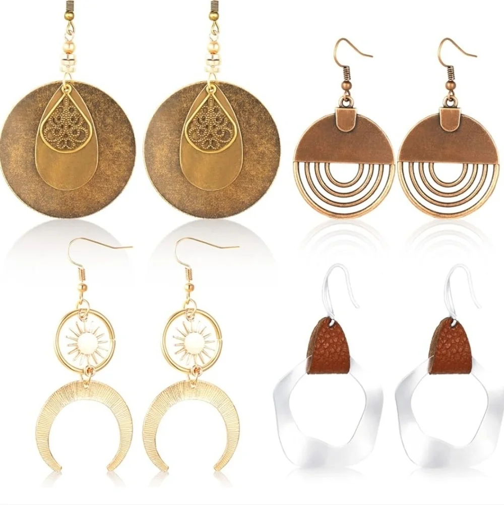 Elegant Gold and Brown Earrings Set